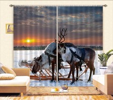 3D Sleigh Reindeer ZHUA3696 Animal Photo Curtain Window Blockout Fabric Amy 2023