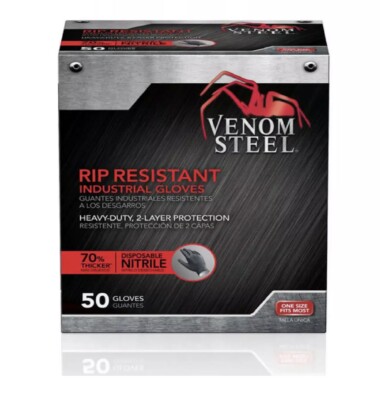 Venom Steel Heavy Duty Black Nitrile Gloves, One Size Fits Most (50 per Box) 641438105648|