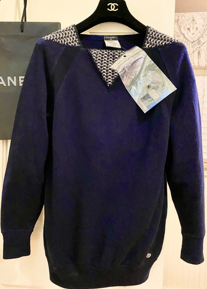 Nuevo Chanel 2016 2017 Azul Tejido Largo Suéter Vestido 34 36 2 4 6 Sudadera Top S M Foto 2 de 4