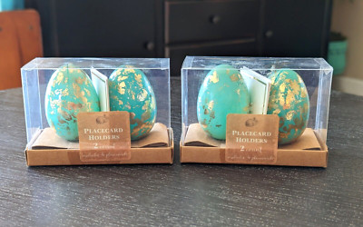 NIB Place Card Holders Easter Egg Table Decoration Teal Gold Foil (2 Boxes of 2)