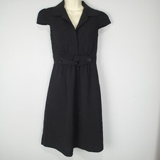 Calvin Klein Black Front tie button Career Wear Dress Size 4 cap sleeve 