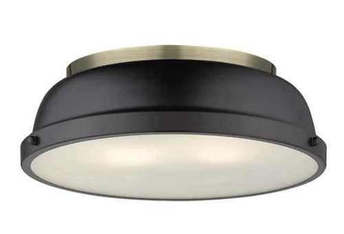  Golden Lighting Duncan 2-Light Aged Brass Flush Mount with Matte Black Shade - Picture 1 of 6