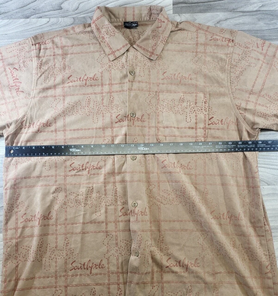 Vintage Southpole Suede Camp Shirt Mens XXL Short Sleeve Plaid Hip Hop Skater - Image 3 of 4