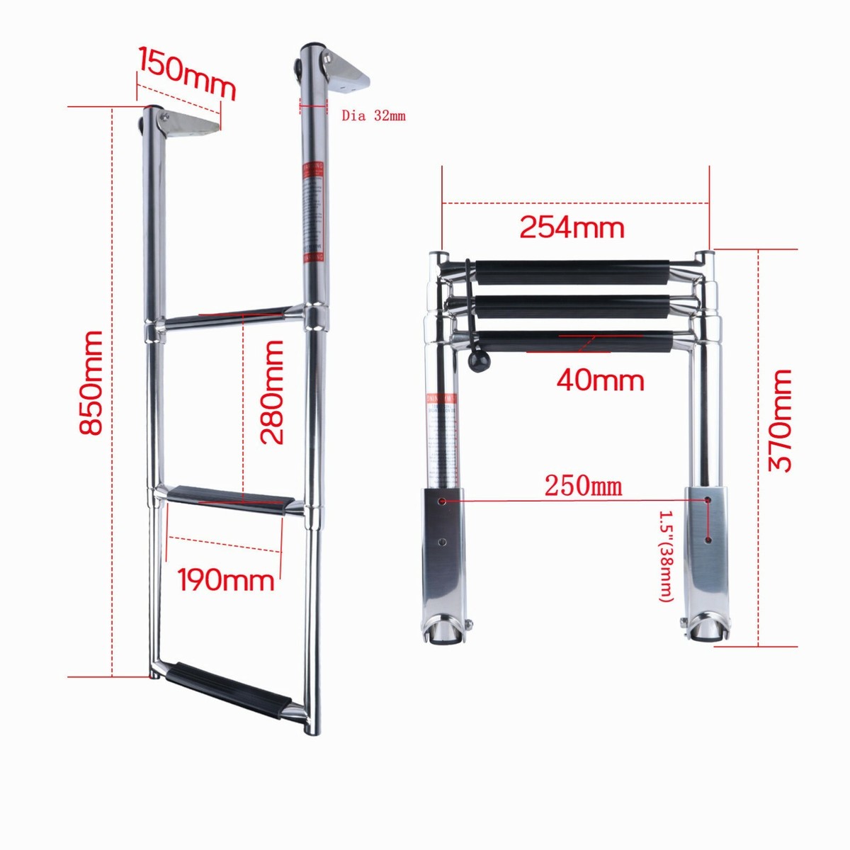Baysun 2/3/4 Step Stainless Steel Telescoping Boat Ladder - Heavy Duty 400 Lbs Capacity