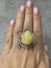 Genuine Natural Baltic Amber Ring with Sterling Silver.Yellow Amber Stone Ring.