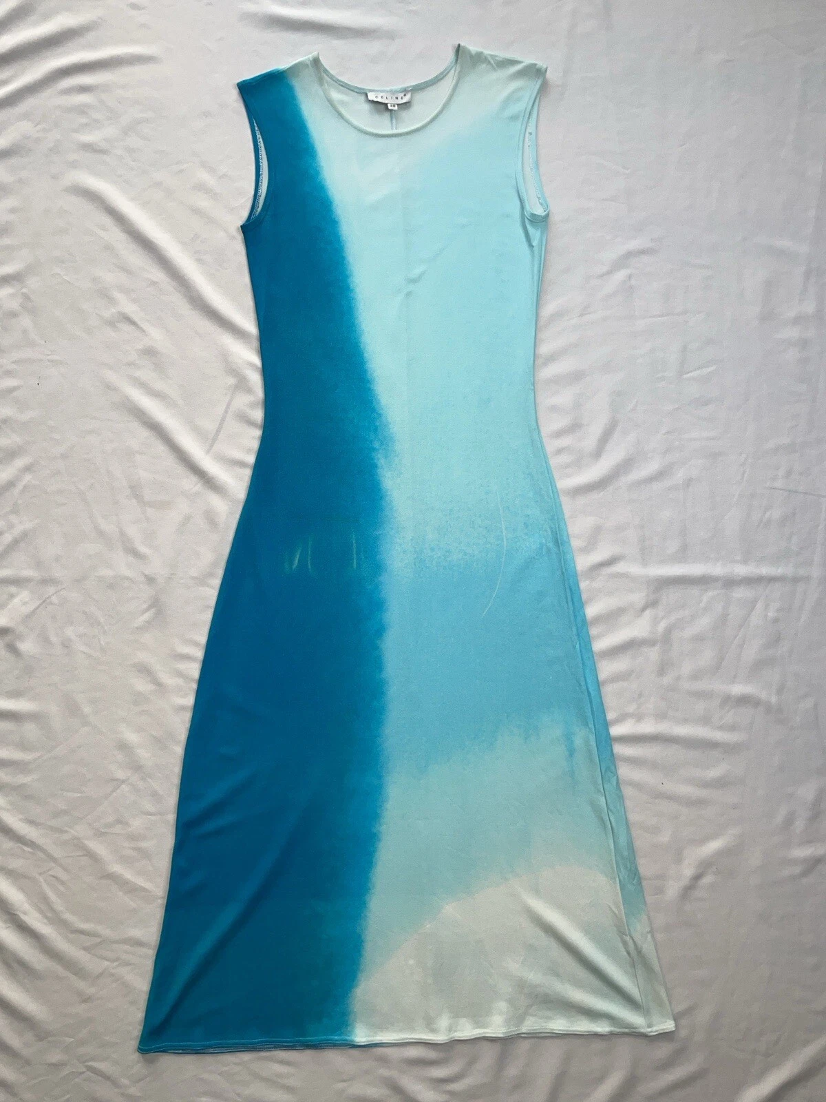 Jersey Celine Michael Kors primavera 2000 blu cravatta bianca tintura senza maniche 38