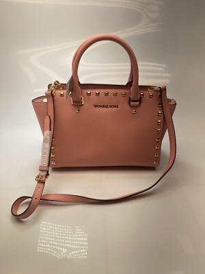 Michael Michael Kors Selma Medium Studded Saffiano Pale Pink Leather Bag