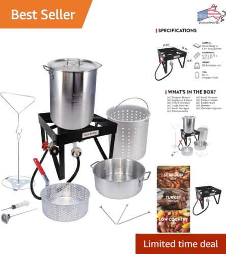 Propane Burner Kit - High Pressure Outdoor Cooker for Turkey Fry & Boil - Black