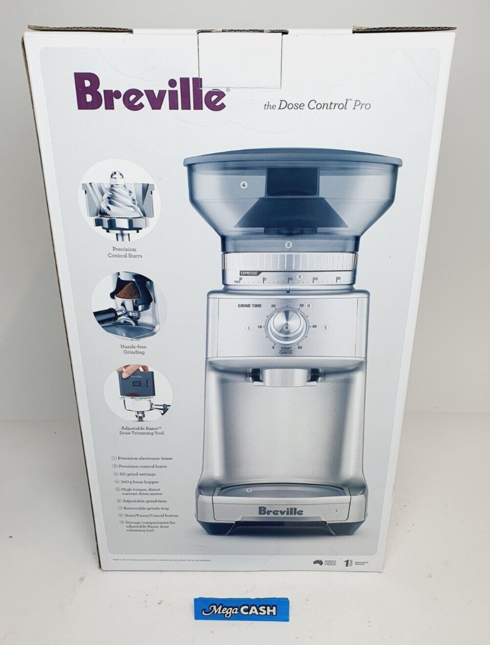 BREVILLE the Dose Control Pro BCG600SIL Silver COFFEE Grinder