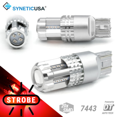 New Syneticusa 7443 Red LED Brake Strobe Flashing Tail Stop Parking Bulbs Light