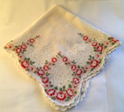 Women's Pale Pink Roses Daisey Garland Hankie Handkerchief with Ruffled edge