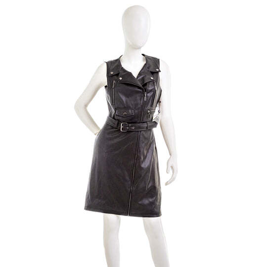 laundry by shelli segal leather dress Laundry Shelli Segal Faux-Leather Moto Jacket Dress NEW 2 /XS *See note