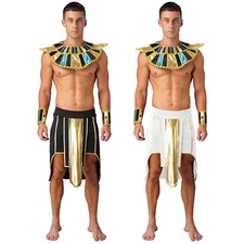 Men Halloween Egyptian Pharaoh Costume Skirt &Neck Collar Arm Cuffs Belt Outfits