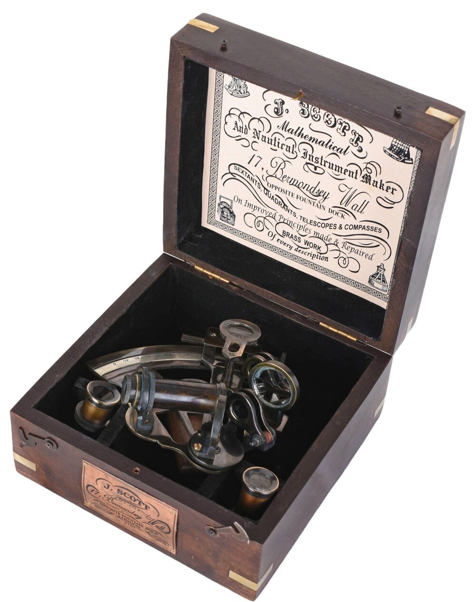 Sextant Nautique Scott London En Laiton Massif - Style Vintage Avec Boîte En Bois Élégante - Décoration Marine Authentique 10,2 Cm