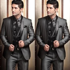 Black Men's Suits 3 Pcs Formal Wedding Groom Party Tuxedos Men Blazer Pant Vest