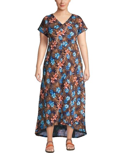 Lands End Womens T-Shirt Dress Short Blue Floral Long Sleeve Round Neck |  eBay