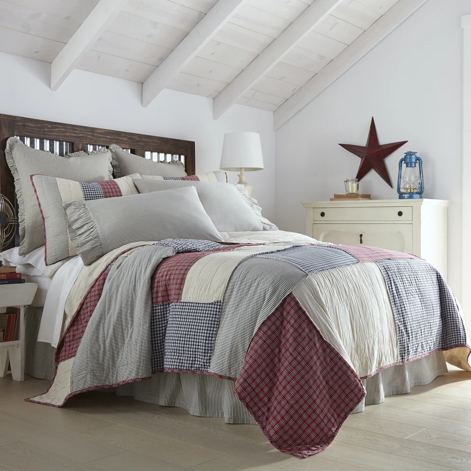 Edredón Hatteras Patch Queen 90Wx90L algodón acolchado a mano Americana Country en muy buen estado Foto 2 de 4