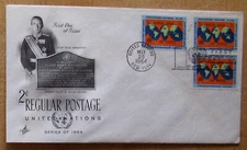 UN FDC 2¢ REGULAR POSTAGE, NY 5/1964 with 3 stamps United Nations.