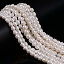 Natural White Fresh Water Pearl Barrel Shape Beads Size 7-8mm 14.5" Strand