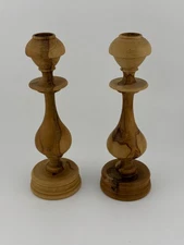 Vintage Pair Hand Turned Wooden Candlestick or Taper Holders 6”