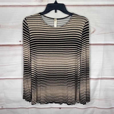Charles Porter Top Womens M Brown Stripe T-SHirt Round Neck Knit Long Sleeve