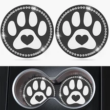 Car Cup Holder Coaster 2 Pack Cute Dog Paw Bling Rhinestone Crystal Silicone New