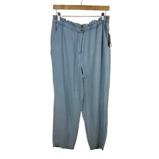 NWT Vince Camuto Paperbag Waist Pull On Pants Medium Blue Lightweight Slouchy