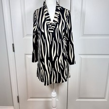 La Mer Luxe Zebra Print Tunic Top Women Medium Black White Stretch 3/4 Sleeve
