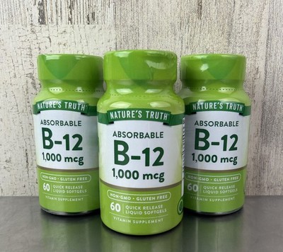 Lot Of 3 Nature's Truth Vitamin Absorbable B12 1000mcg 60 Softgels