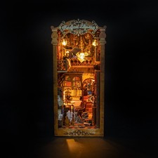 DIY Magical Library Book Nook Kit with LED Light, Miniature 3D Wooden Puzzle