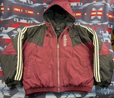 VTG Adidas Jacket XL Puffer Trefoil 90s Insulated Hooded Pockets Full Zip Soccer