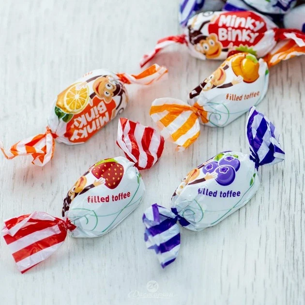 Roshen Minky Binky Caramelo Caramelo Mezcla Jalea Relleno Fresa Naranja Arándano Foto 3 de 4