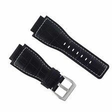 24MM LEATHER WATCH BAND STRAP FOR BELL  ROSS MODEL BR-01-BR-03 WATCH BLACK WS