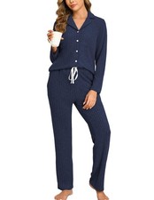 Fuzzy Pajamas for Women Women's NightSleep Set Button Down Long Sleeve Sleepw...