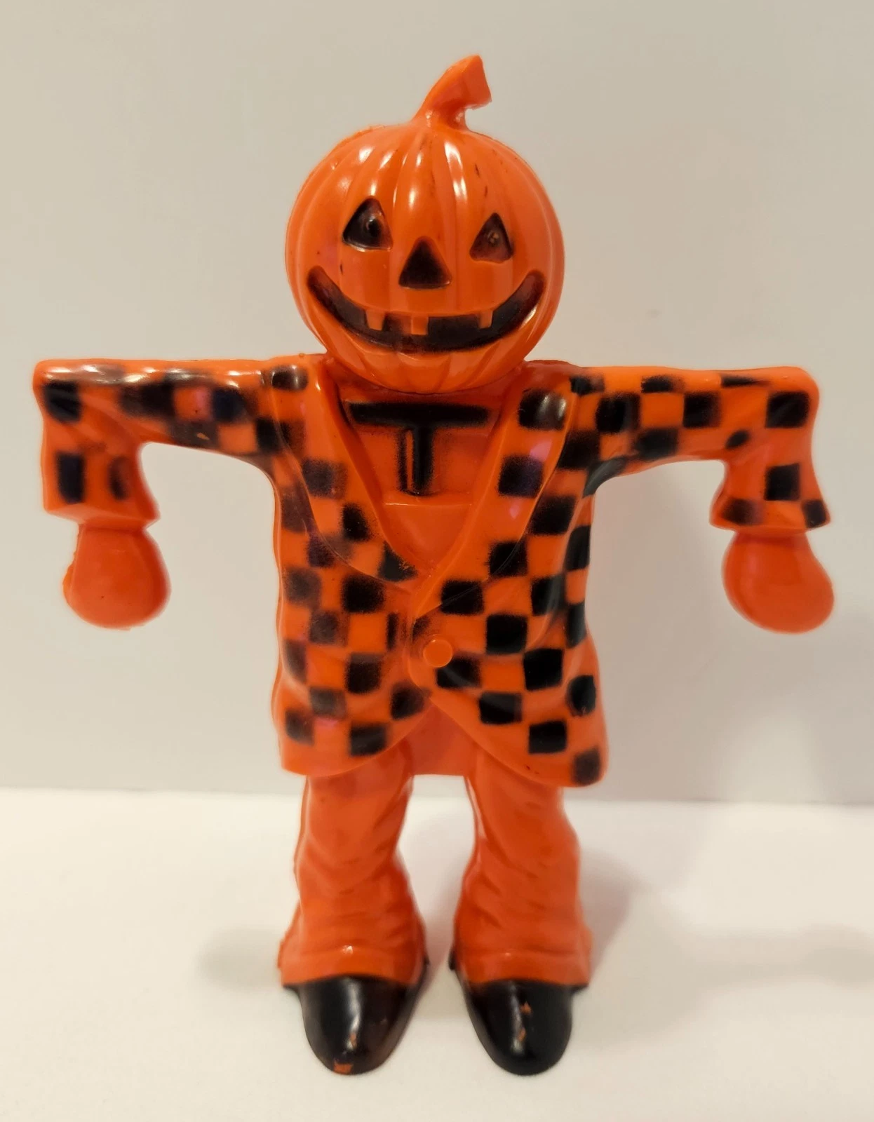 1950s Rosbro Halloween Pumpkin Scarecrow Jumpin Jacks Candy Container HAS STEM