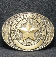 WH15102 SWEET VINTAGE 1970s THE STATE OF TEXAS STATE SEAL BRASS BELT BUCKLE