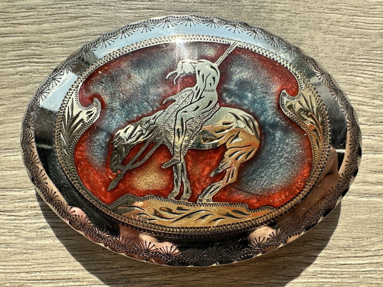 End of The Trail Motif Horseback Native American Vintage Belt Buckle