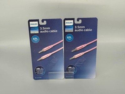 Lot of 2, Philips Auxiliary Cable 3.5mm Elite 6ft Pink audio cable