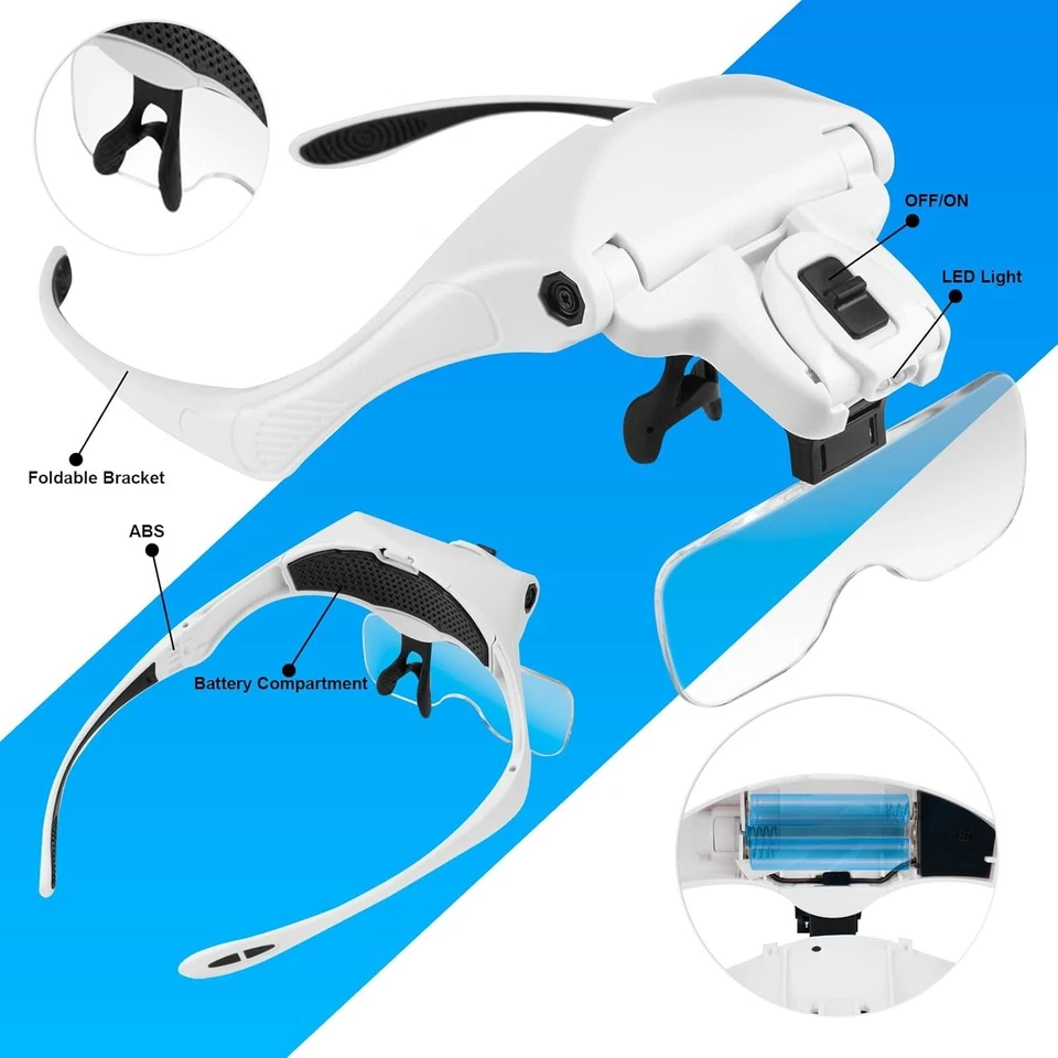 Magnifying Glasses with Light, Hands Free Headband Magnifier with 2 LED and 5 De - Image 4 of 4