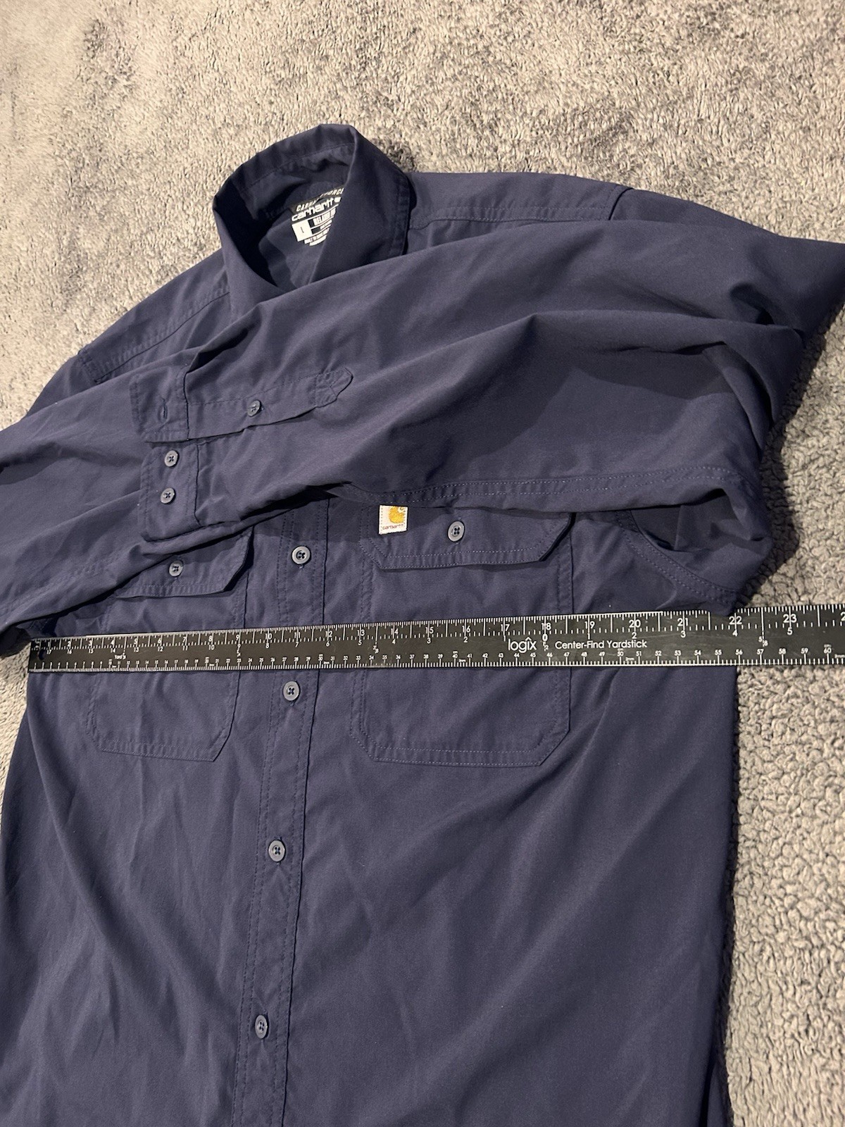 Carhartt Force Shirt Mens Large Navy Relaxed Fit Button Front Work Utility Logo thumbnail 7