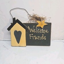 Wooden Country Primitive"Welcome Friends" Wall Hanging Sign 7x9 Wall Sign Plaque