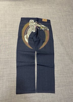 Vintage Y2K Evisu Painted Bird Denim Jeans Button Fly Men s Size 38x37