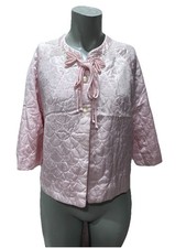 Vintage 60s Barbizon Light Pink Quilted Bed Jacket Embroidered Lace.