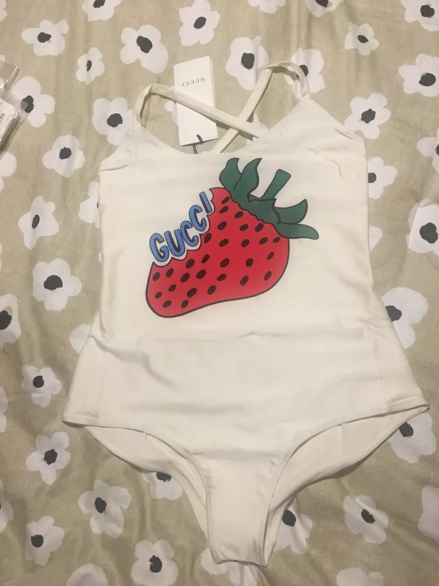 New Gucci White Strawberry One Piece Swimming Swim Bathing Suit Body M