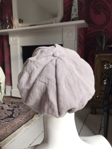 NWT LA CHAIZE GREY VISCOSE BAKER BOY CAP WITH RATTAN BRIM & BLACK RIBBON- France - Picture 5 of 12