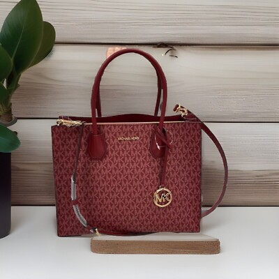 Michael Kors Mercer Large Women Handbag Mulberry Mk Logo Signature Leather Bag