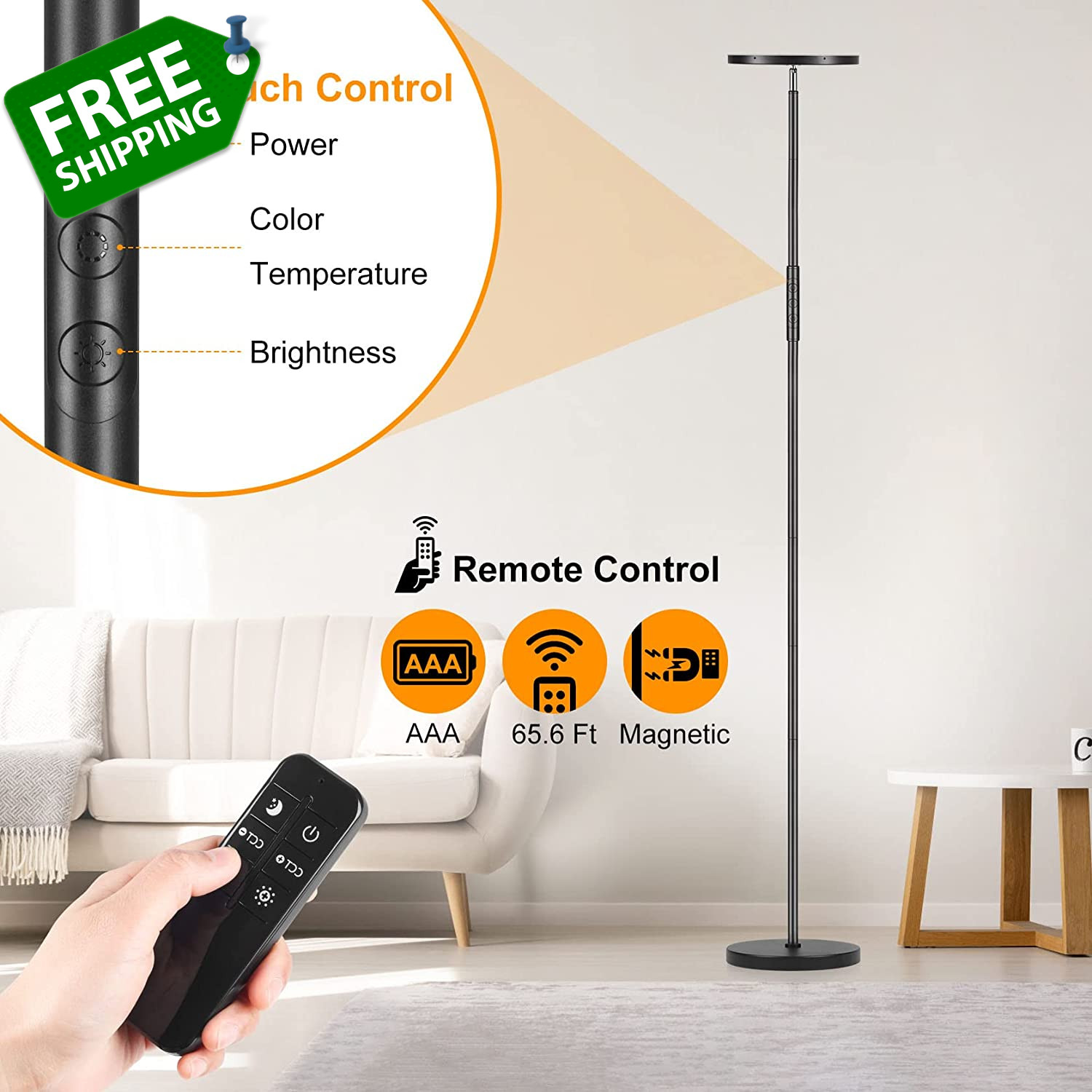 LED Floor Lamp, 3600LM 36W Super Bright Standing Lamp with 2700K6500K