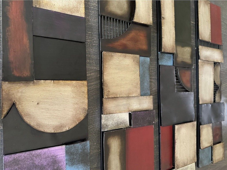 Vintage 4panel Metal Cubist Wall Art, Multicoloured, Each 31" x 8" eBay