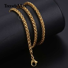 3.5mm Gold Plated Stainless Steel Wheat Spiga Link Chain Necklace Lobster Clasp