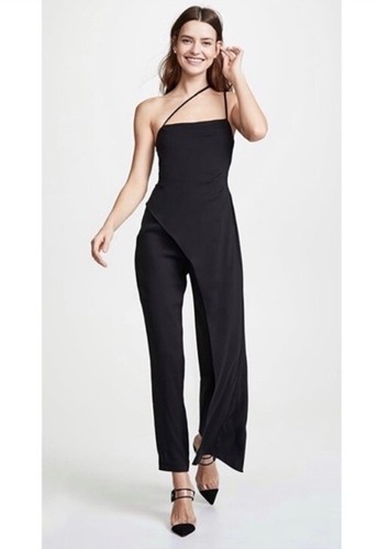 Michelle Mason Blackish Blue Asymmetrical Strap Jumpsuit with Drape Size 6 NWT